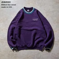 JERZEESリブ配色スウェットUSA製古着パープル L 90s当時物企業ロゴ