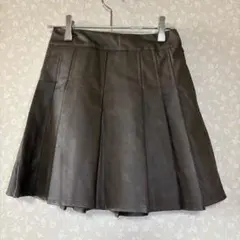 Heather フェイクレザー プリーツミニスカート 茶 S
