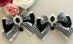 ヘアリボン♡ギンガムチェック黒♡姫系♡量産型♡ロリィタ