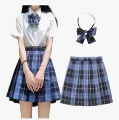 制服スタイル リボンとスカートセット 紫 XL 青 2XL