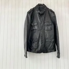 レザージャケット 本革 ラムレザー ヴィンテージ スタンドカラー 黒 韓国