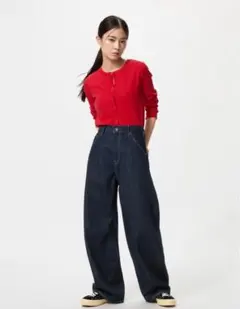 ユニクロ　UNIQLO ワイドパンツ　バギーカーブジーンズ　丈短め