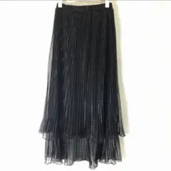 JEANASIS 光沢感のある黒のプリーツフレアスカートのサムネイル