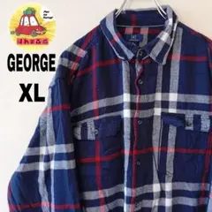 USA古着 GEORGE ネルシャツ　XL ネイビー　レッド　チェック