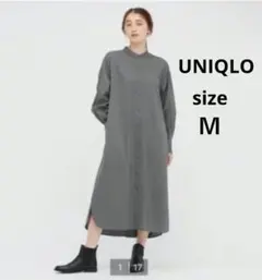 シャツワンピース　UNIQLO　Ｍサイズ　コットンギャザーロングシャツワンピース