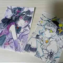 オリジナルイラスト　手描き　ポストカードサイズ　2枚セット
