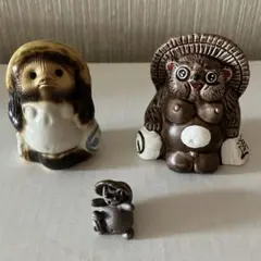信楽焼 狸 置物 2点セット おまけミニミニ狸1点　タヌキ 縁起物