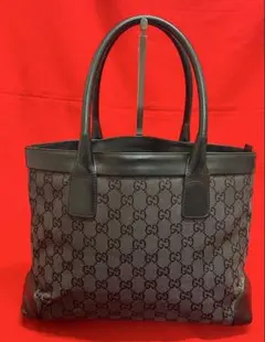 本物) GUCCI グッチ 革×キャンバス　バッグ　トート　カバン　通勤通学　黒