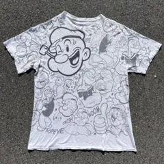 LIQUID BLUE popeye 総柄 Tシャツ 白T ポパイ染み込み Lのサムネイル