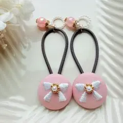 398✾︎ ハンドメイド ヘアゴム2個セット 22㎜くるみボタン リバティ
