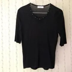 ナイガイ半袖 ブラック ビーズ付きサマーセーターのサムネイル