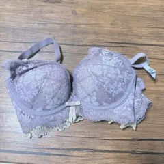 ブラジャー ノンワイヤー 超盛ブラ 谷間メイク 脇高ブラ レース パープル