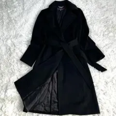 美品】INED カシミヤ100 ロングコート 9号 ブラック ベルト Aライン