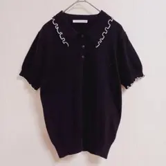 イーハイフンワールドギャラリーピース フリルプルオーバー 半袖ニット