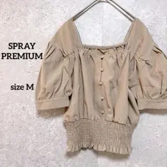 SPRAYPREMIUM ブラウス ベージュ M 半袖 シャーリング ショート丈