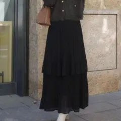 CENEA/ティアード/プリーツスカート/黒ブラック/XL