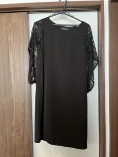 ナノユニバース　二次会　結婚式　レース袖付き黒ドレス