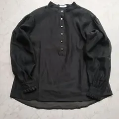 極美品　シップスエニィ　シアー オーガンジー スタンドカラー ブラウス　黒のサムネイル