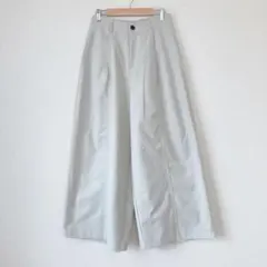 美品✨【L】ハイウエスト タック ワイドパンツ グレージュ 大人カジュアル 美脚
