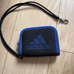 adidas キッズ 財布 ネックストラップ付き ブラック ブルー　子ども　美品