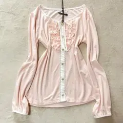 y2k ピンク　フリル　リボン　カットソー　長袖