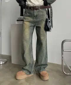 ストーンウォッシュ加工 ワイドデニムパンツ Sサイズのサムネイル