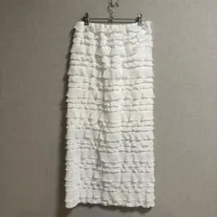 フリルデザイン ホワイトロングスカート F