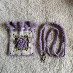お花　薔薇　ポシェット　ショルダー　巾着　編み物　かぎ針編み