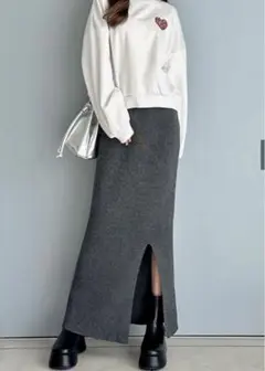 GRL スリットリブニットロングスカート[k9219d]