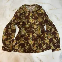 plidoul 花柄ブラウス 総柄 レトロ ヴィンテージライク ブラウン系