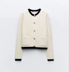 マミーちゃん様ZARA ゴールドボタンバイカラーノカーディガン　M