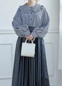 美品　GRL チェック　フリル襟　ブラウス