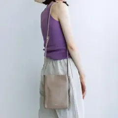 BEAURE ヴュレ カウレザー 薄マチ シンプル ショルダー ベージュ 本革