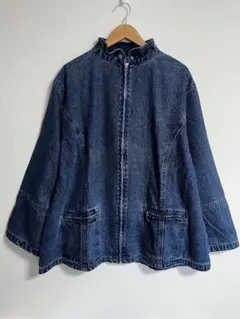 デニムブルゾン　フレアシルエット　ダークブルー