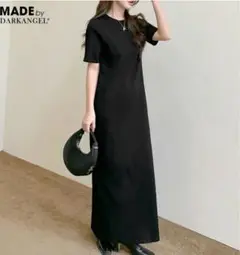 【最終値下げ】5分袖　ロング丈ワンピース ブラック
