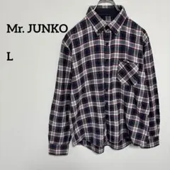 Mr. JUNKO ネルシャツ Lサイズ ネイビー系　チェック　c378②