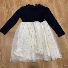 キッズ ワンピース ネイビー ホワイト チュール