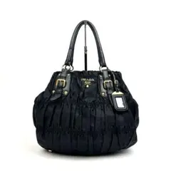 【美品】プラダ　ハンドバッグ　テスートナイロン　裏地総柄　ゴールド金具　ブラック