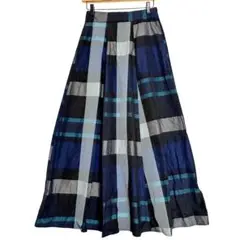 アンスミー　チェックギャザー ロングスカート　【美品】　ブルー系　F