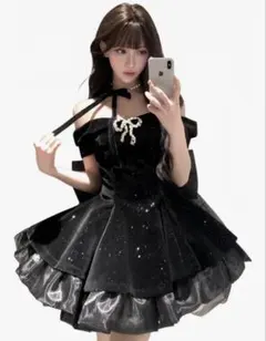 【新品未開封】オフショルドレス Aラインドレス パーティードレス BLK S