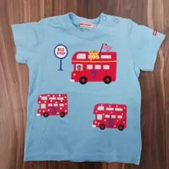 ミキハウス　90　Tシャツ　男の子　バス　青　水色