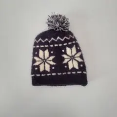 ネイビーとアイボリーのニット帽 キッズ