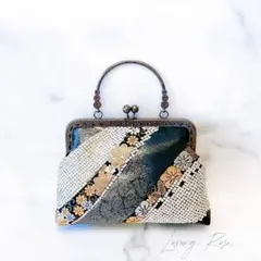 1点限定物！箔加工♡粋でお洒落なモノトーン系絞りブラック新品西陣織帯地バッグ