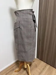 【アプワイザーリッシェ】チェック柄ハイウエストタイトスカート