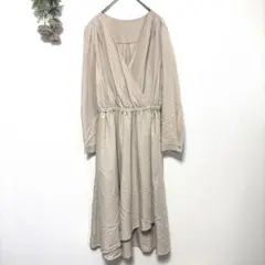 【VIS】カシュクール マキシ丈 ロングワンピース 春秋兼用 ベージュ《フリー》