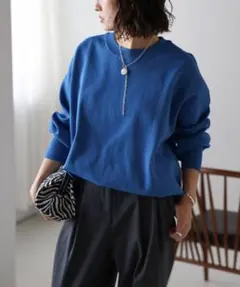 ボンジュールサガン、オーバーサイズダンボールニットプルオーバー　ブルー