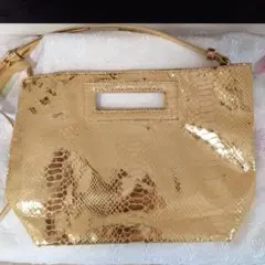 ゴールド ヘビ革風 ハンドバッグショルダー後付け