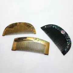 Y3385-10 和装小物 蒔絵 金彩 櫛 3点セット
