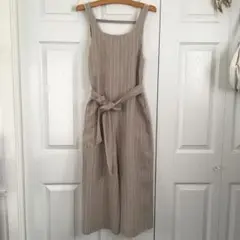 AZUL by moussy ベージュ ストライプ サロペット リボン付きのサムネイル