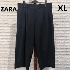 【美品】ZARA ザラ ツータック クロップドワイドパンツ ブラック